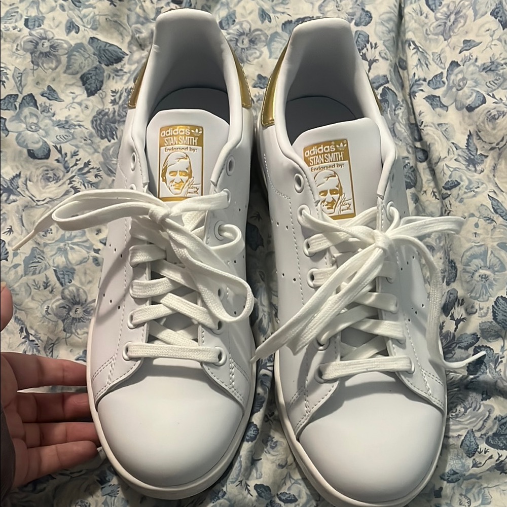 Adidas Women's White and Gold Stan Smith Sneakers